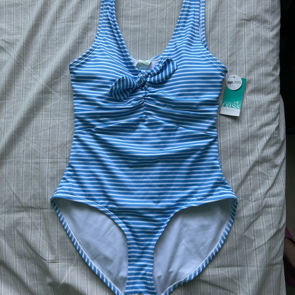 Blue Striped Women's One-Piece Swimsuit